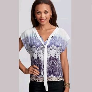 CAbi #238 Chiffon Purple Lace Career Top Size M